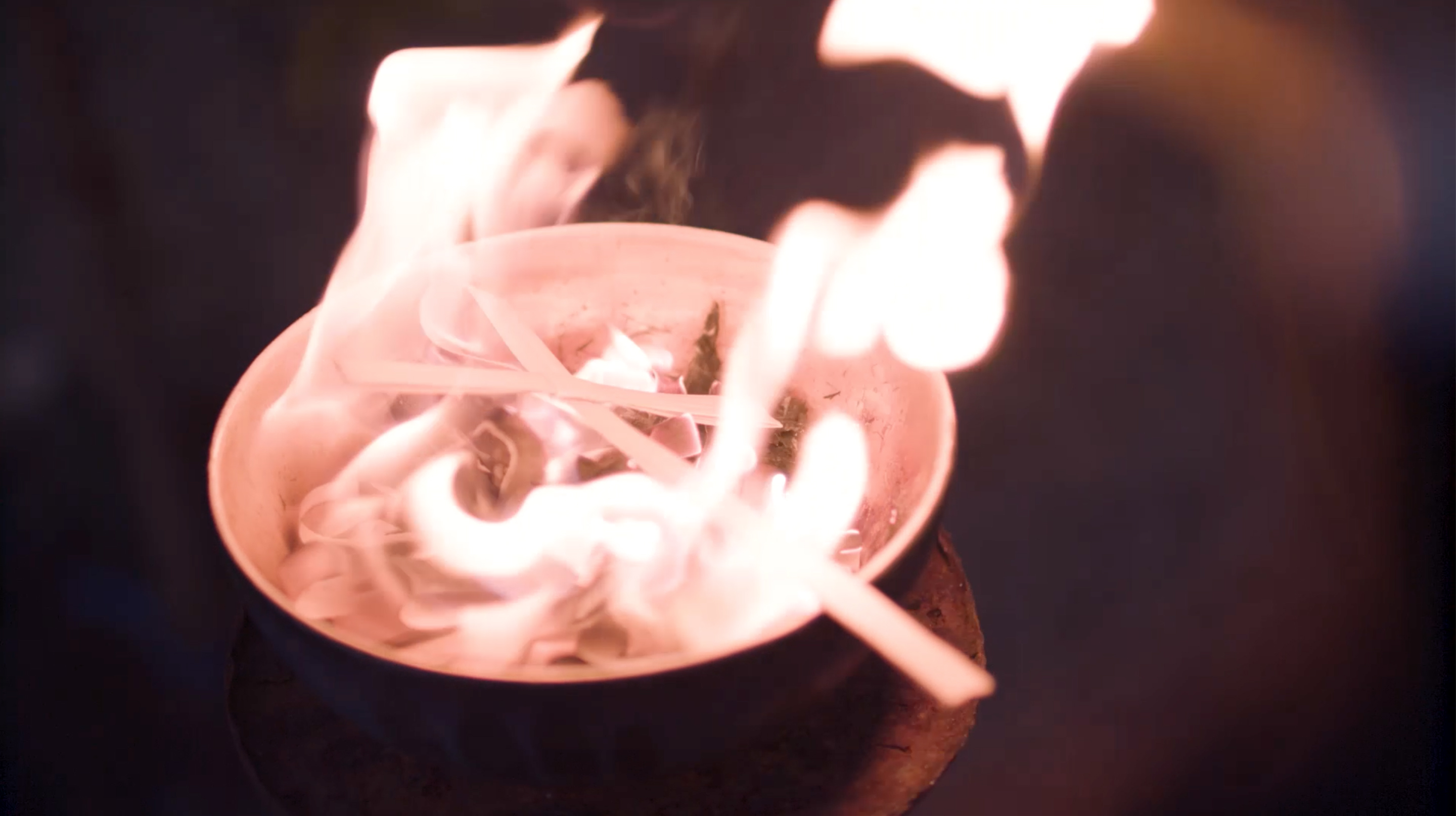 Burning palm crosses for Ash Wednesday